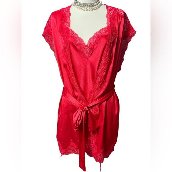 Victoria’s Secret Red Satin Rhinestoned Lace Chemise with Matching Robe M Medium - Picture 12 of 16